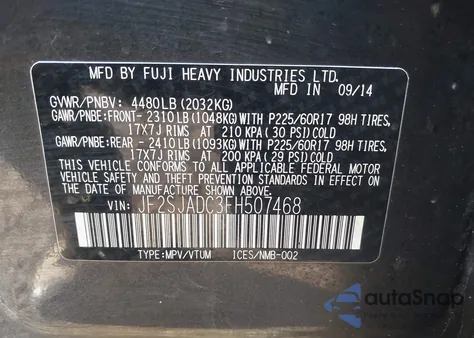 2015 Subaru Forester 2.5I Premium z USA, uszkodzony, nr VIN JF2SJADC3FH507468